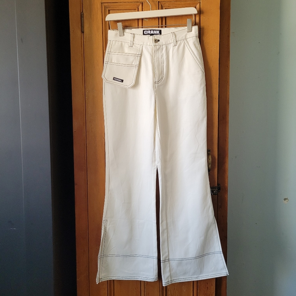 CRANK Wide Leg Cargo Jeans Off  Korean Harajuku Cybercore White Size 27